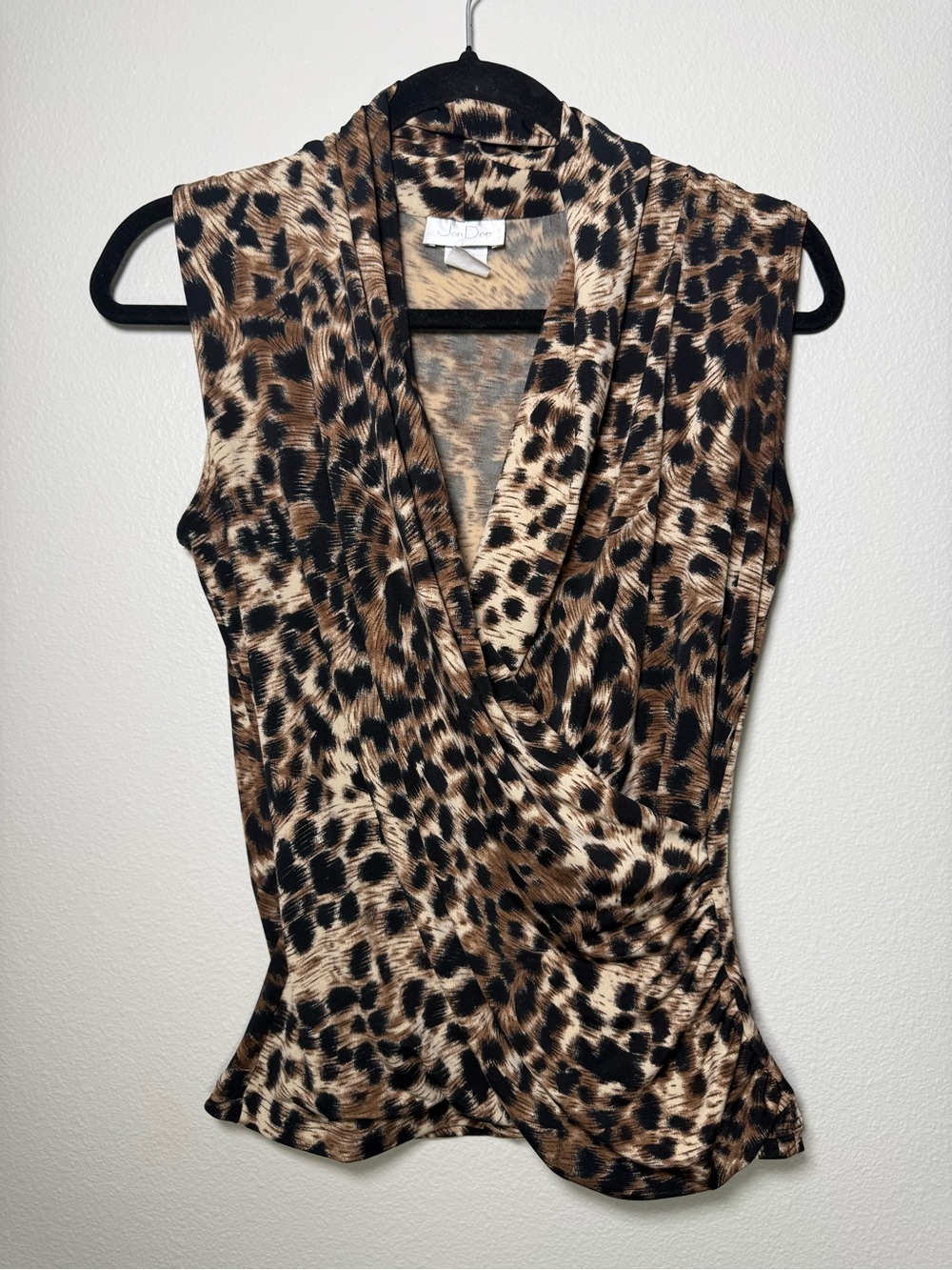 Jon Den Leopard Print Sleeveless Draped Cowl Neck Top Size Small